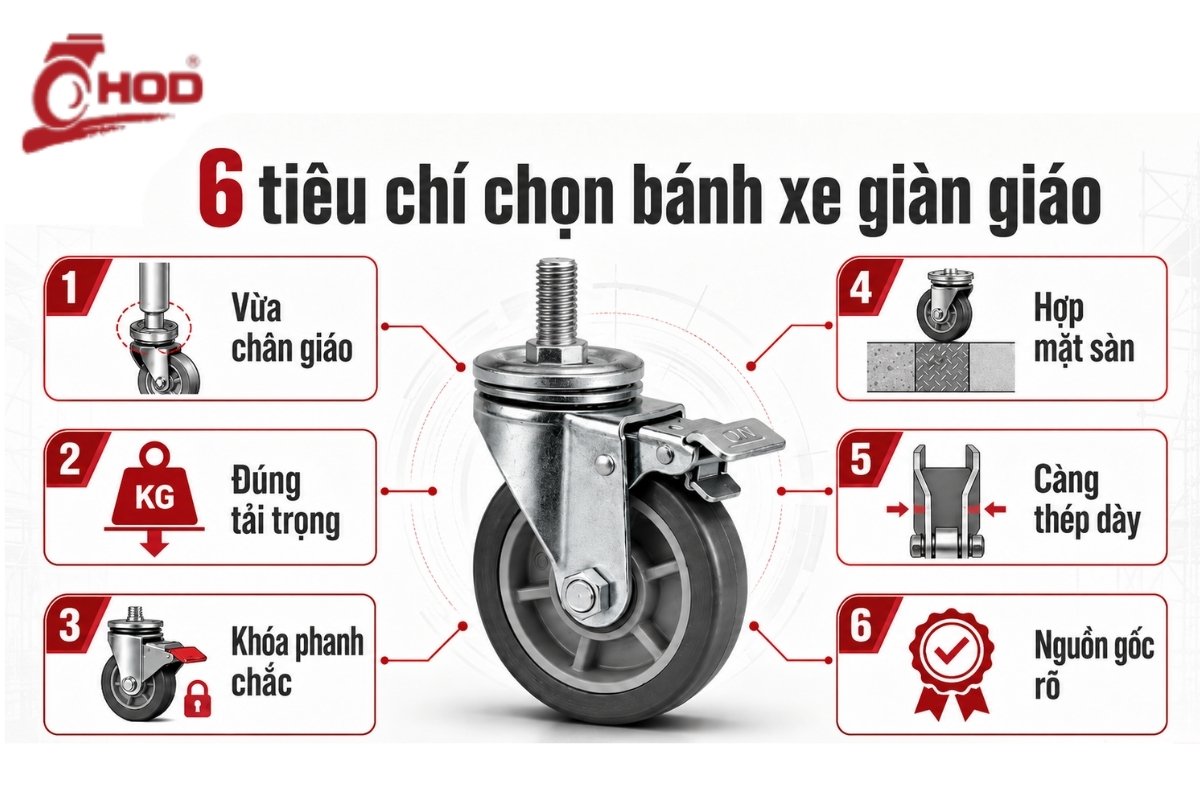 Infographic kiểm tra tải trọng và khóa bánh xe giàn giáo