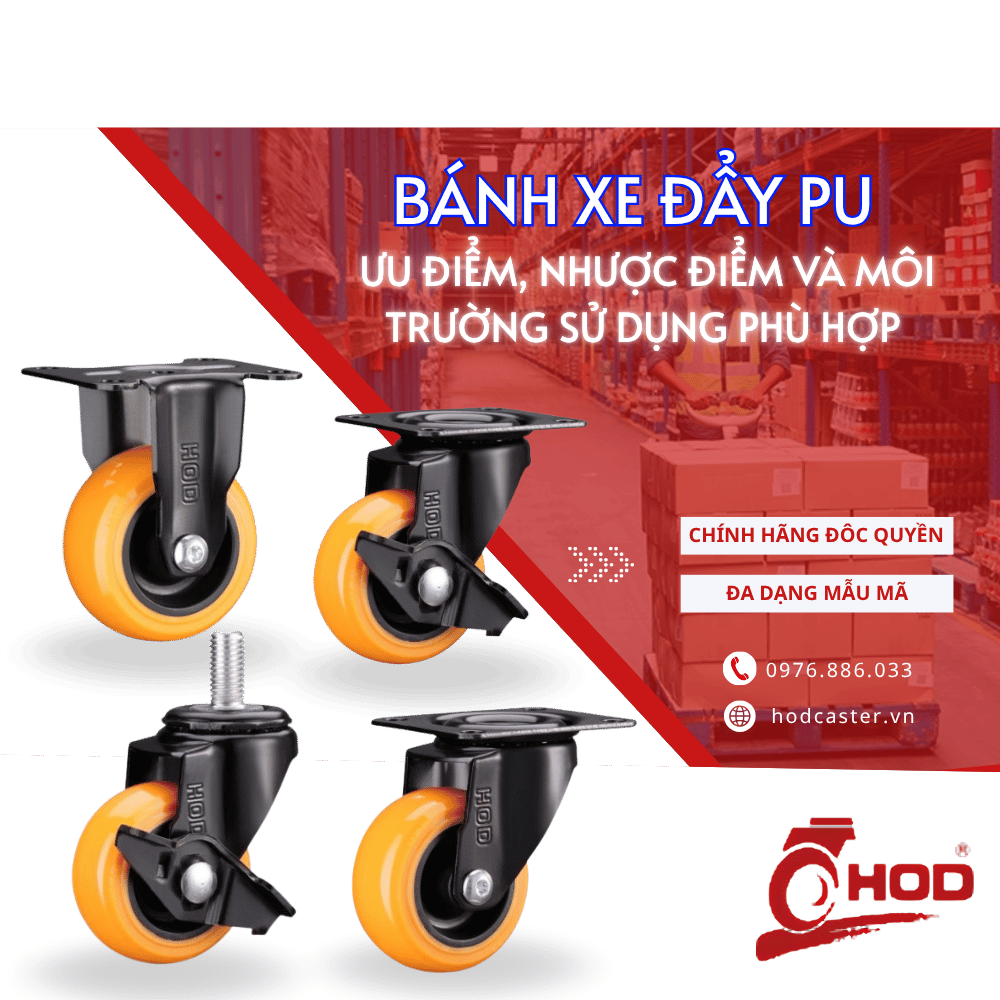 Bánh xe đẩy PU công nghiệp dùng trong kho xưởng