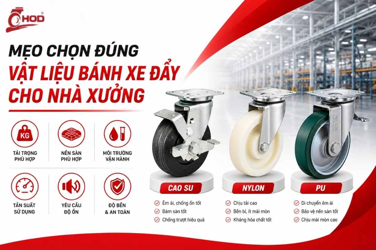 Mẹo chọn chất liệu bánh xe đẩy cho nhà xưởng