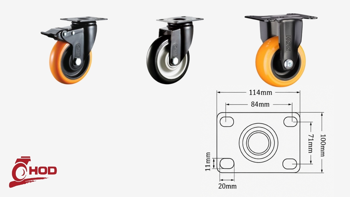 bánh xe PU 100 mm có mấy loại 