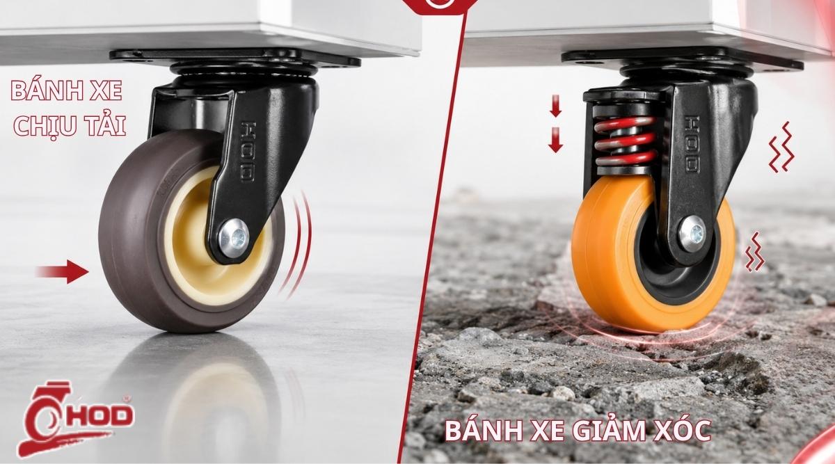So sánh bánh xe tải nhẹ và bánh xe giảm xóc cho xe đẩy hàng