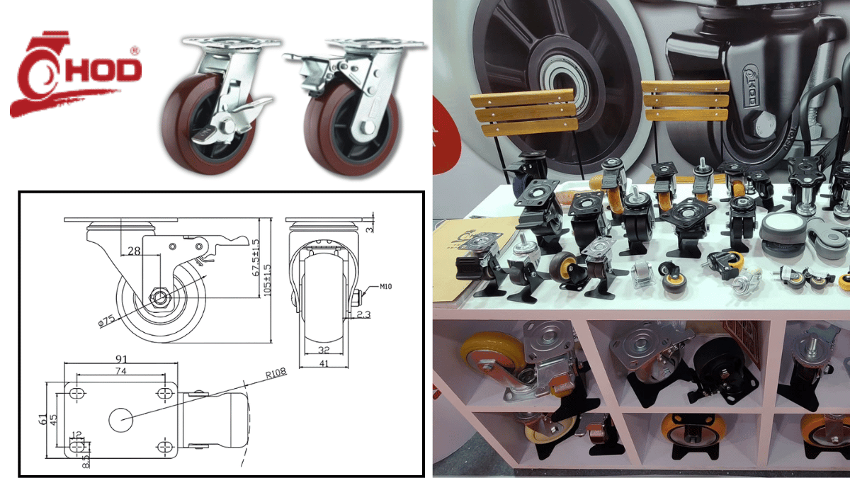 Các kiểu khóa trên bánh xe đẩy công nghiệp gồm khóa bánh, khóa hướng và khóa sàn