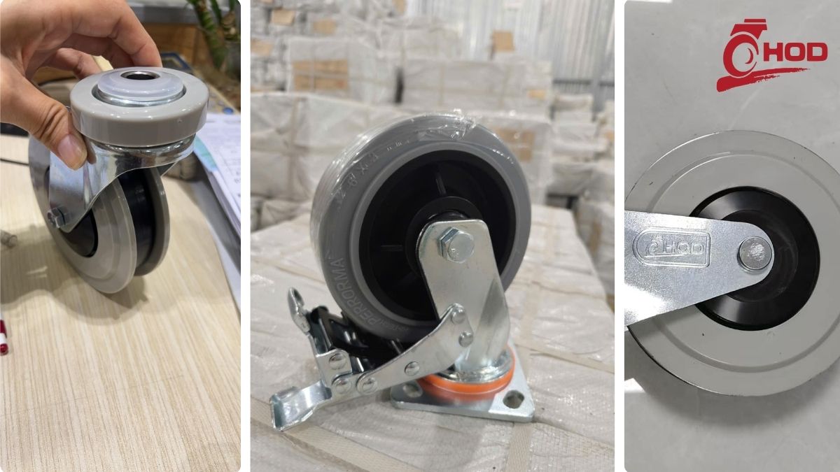Kỹ thuật viên kiểm tra xe trước khi chọn bánh xe đẩy công nghiệp
