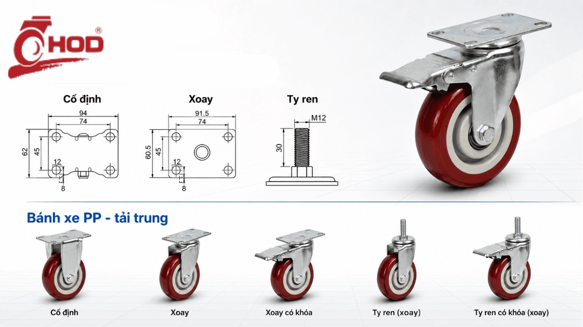 Sơ đồ xe đẩy công nghiệp lắp 4 bánh xoay