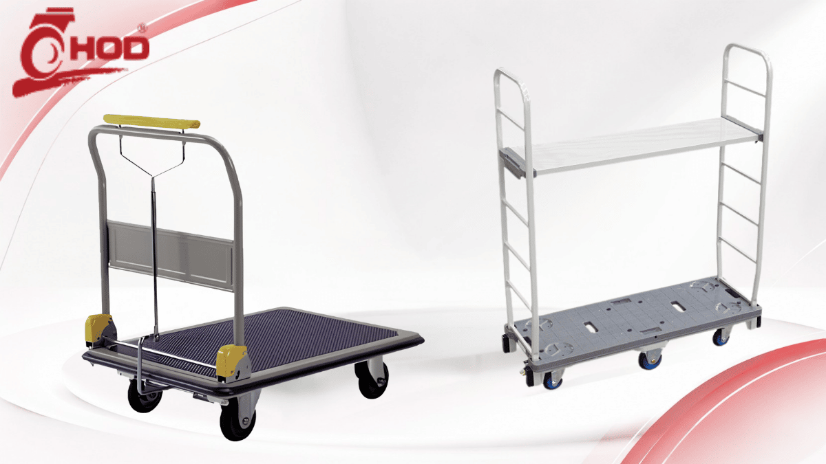 Minh họa xe đẩy công nghiệp lắp 4 bánh 6 bánh và 8 bánh
