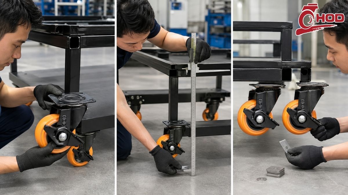 Kiểm tra bán kính xoay của bánh xe đẩy công nghiệp trước khi lắp đặt