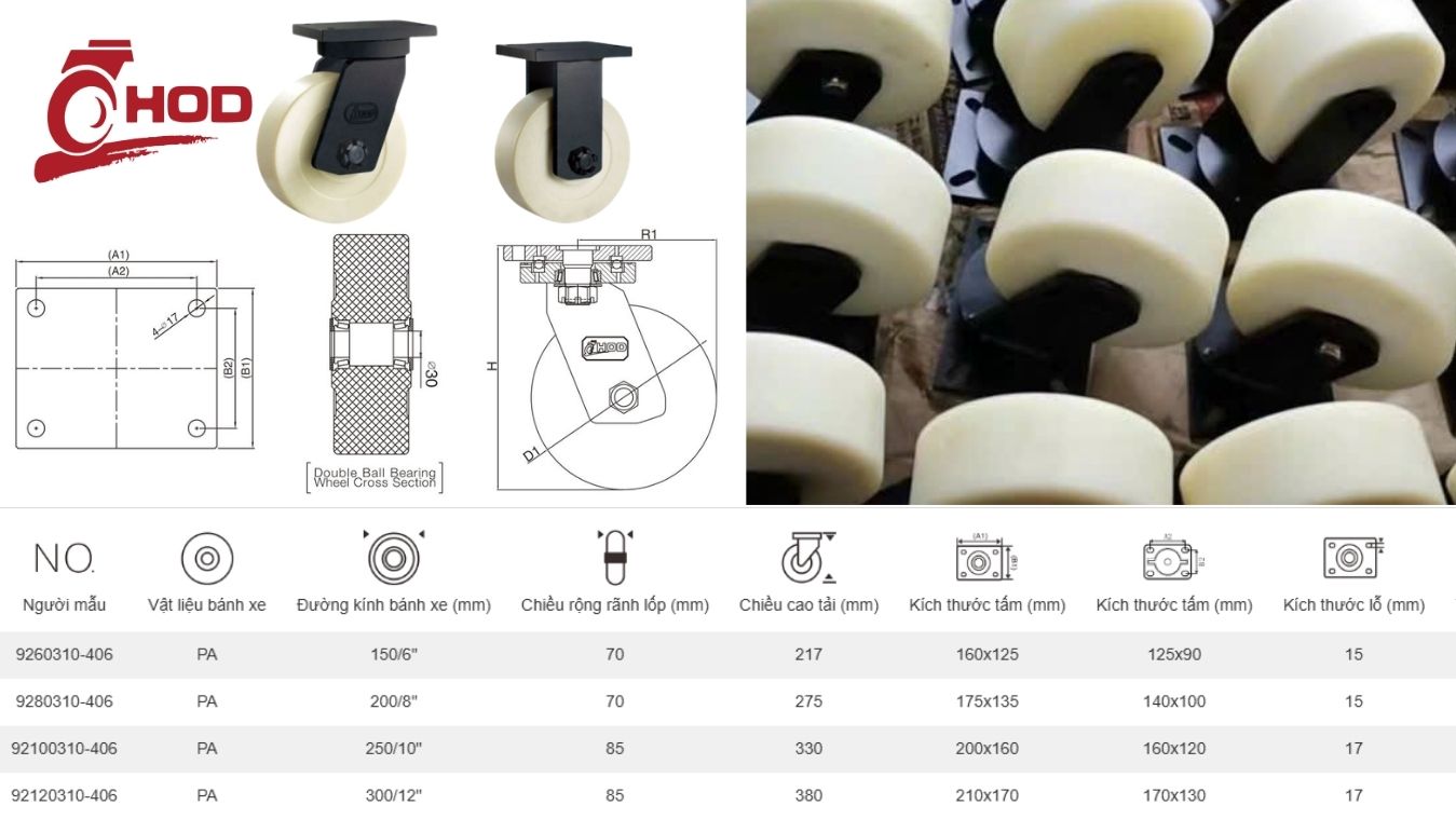 Thông số mẫu bánh xe chịu tải 2 tấn mã 9260320-406