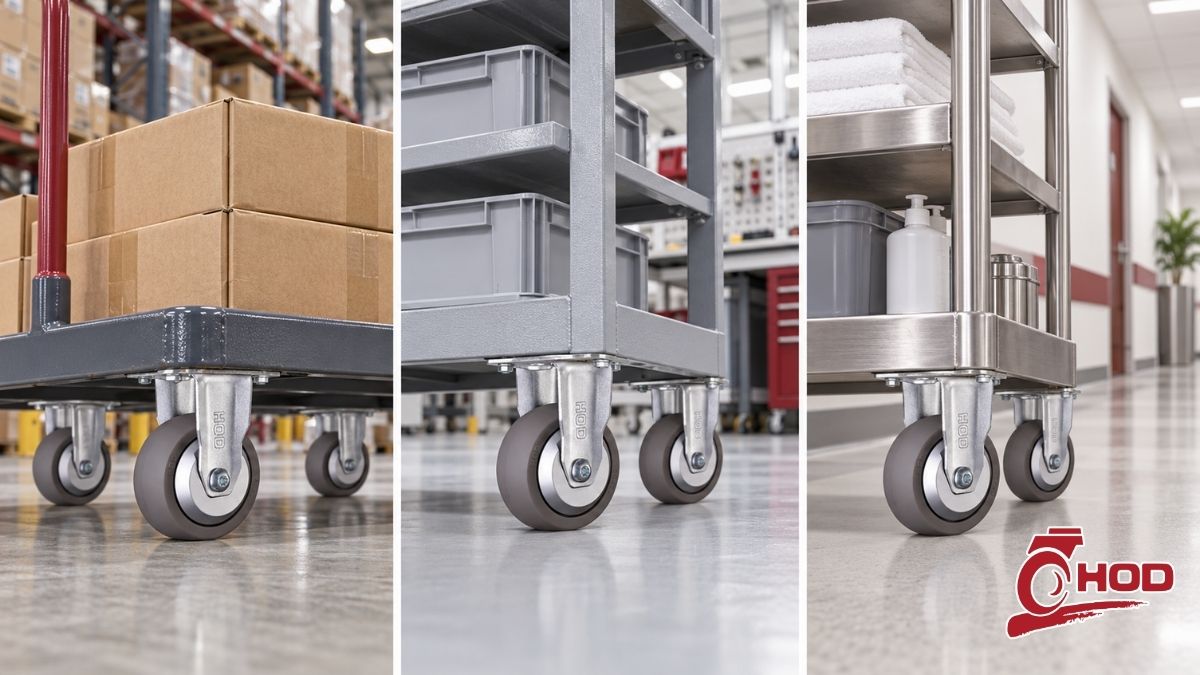 Các kiểu bánh xe TPR càng xoay cố định có khóa và trục ren