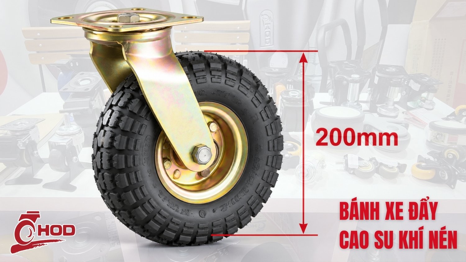 Bánh xe đẩy cao su đường kính 200mm