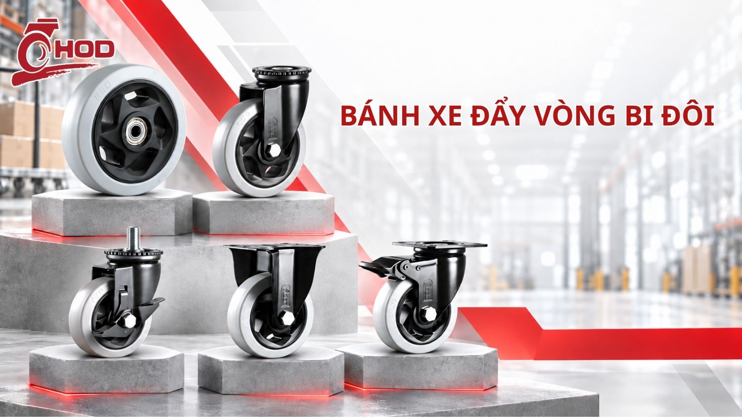 Mặt cắt bánh xe vòng bi đôi với hai vòng bi bố trí hai bên lõi bánh