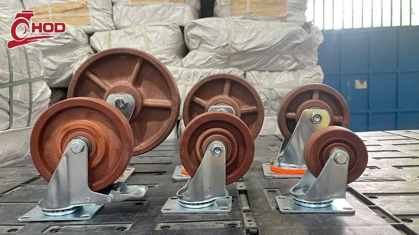 Minh họa cách đo đường kính chiều cao và mặt bích bánh xe đẩy công nghiệp