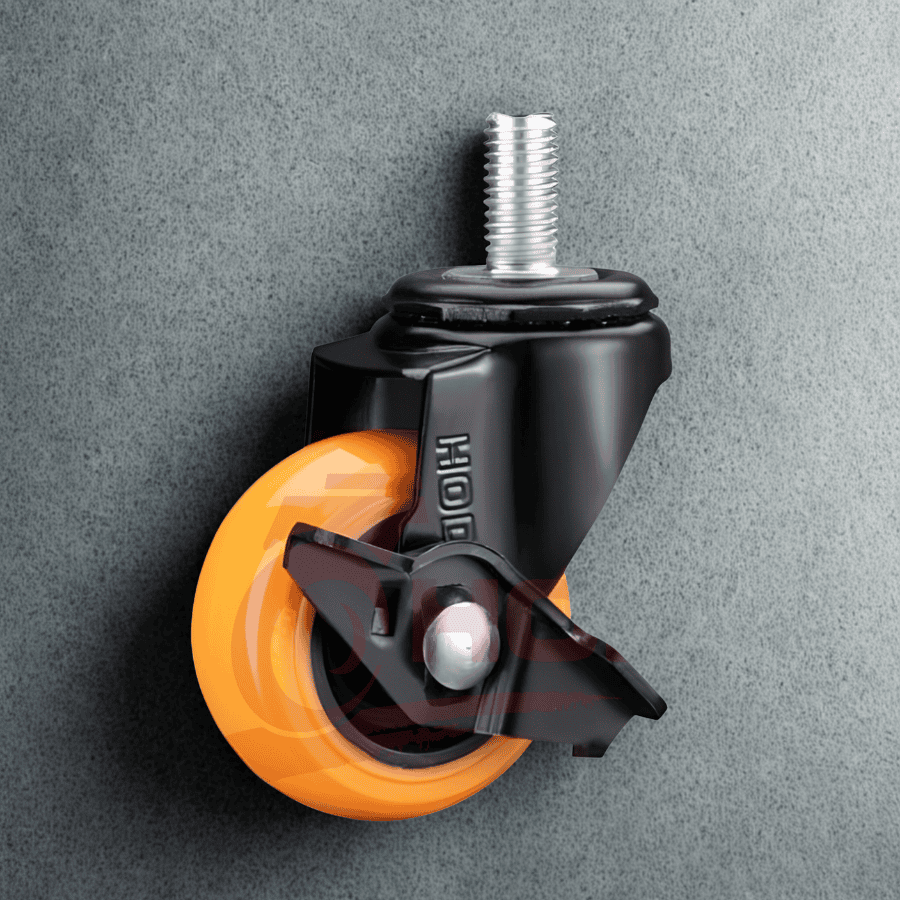 bánh xe đẩy tải nhẹ PU càng xoay trục ren có khóa