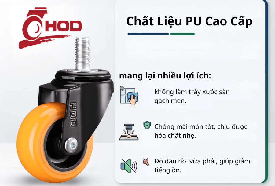 Bánh Xe Đẩy Tải Nhẹ Càng Xoay Trục Ren (Không Khóa)
