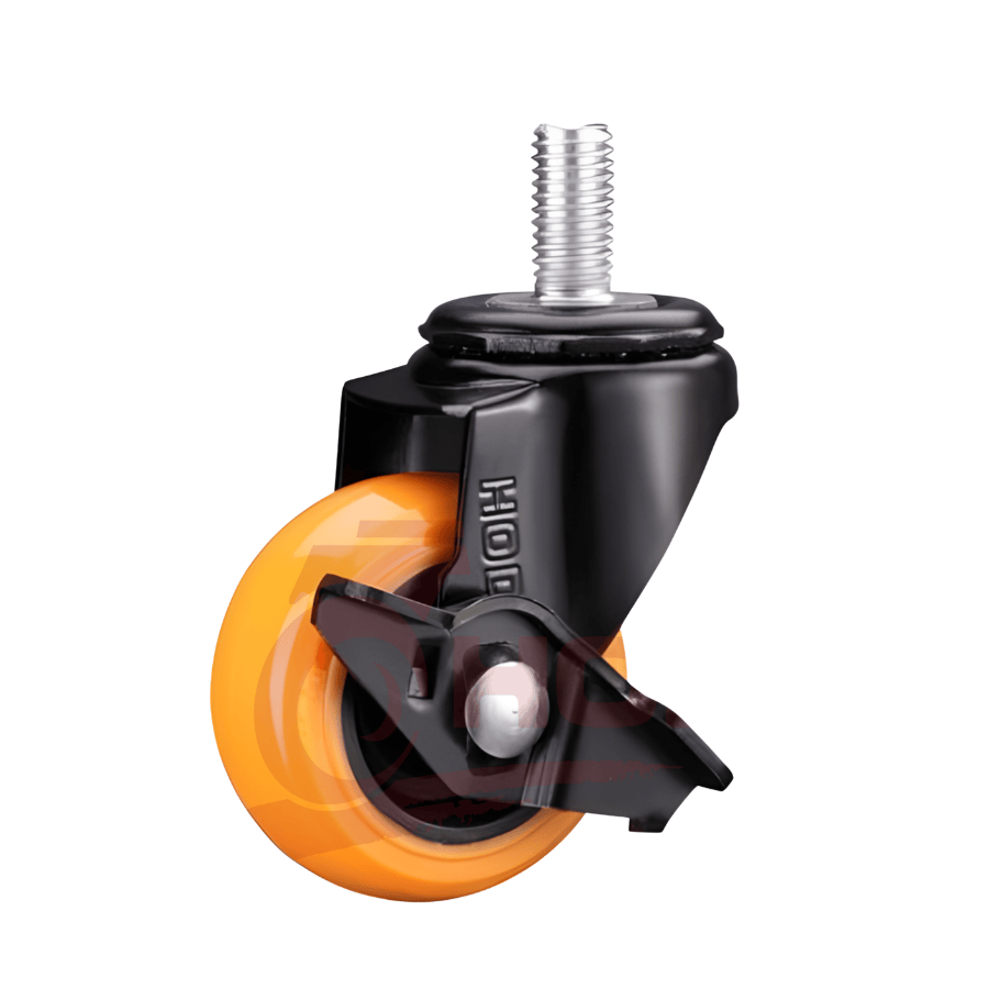bánh xe đẩy tải nhẹ PU càng xoay trục ren có khóa