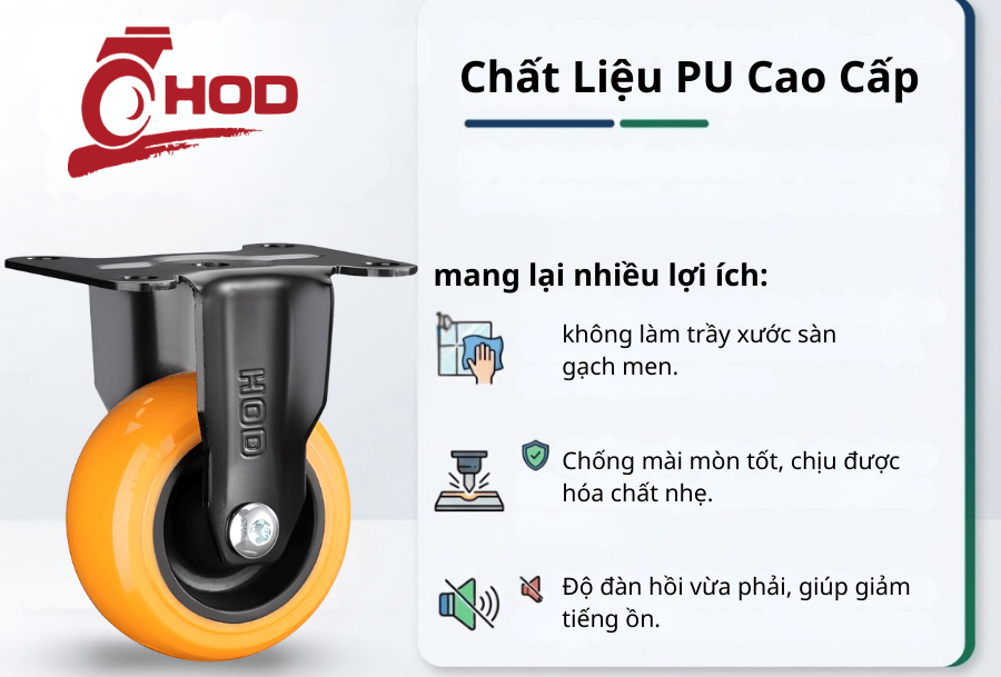 Bánh Xe Đẩy Tải Nhẹ PU Càng Cố Định