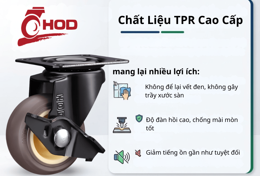 Bánh Xe Đẩy Tải Nhẹ PU Càng Xoay Có Khóa