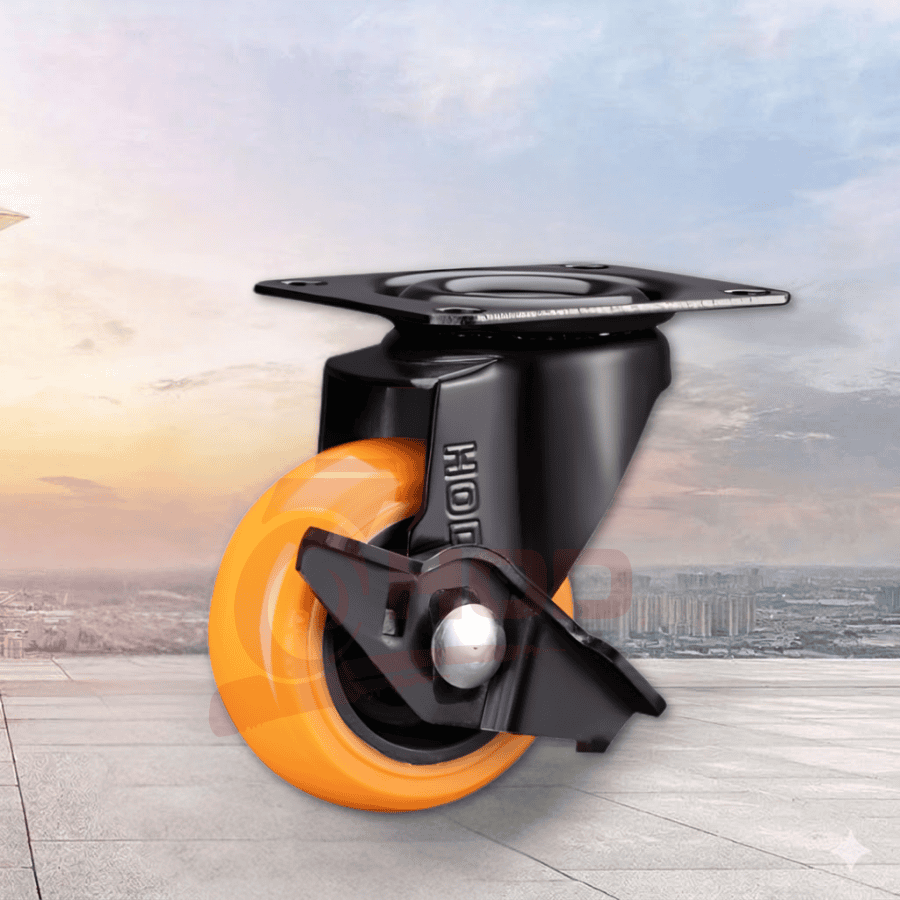 Bánh Xe Đẩy Tải Nhẹ PU Càng Xoay Có Khóa 