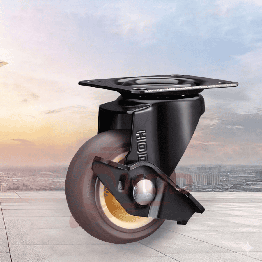 Bánh Xe Đẩy Tải Nhẹ PU Càng Xoay Có Khóa