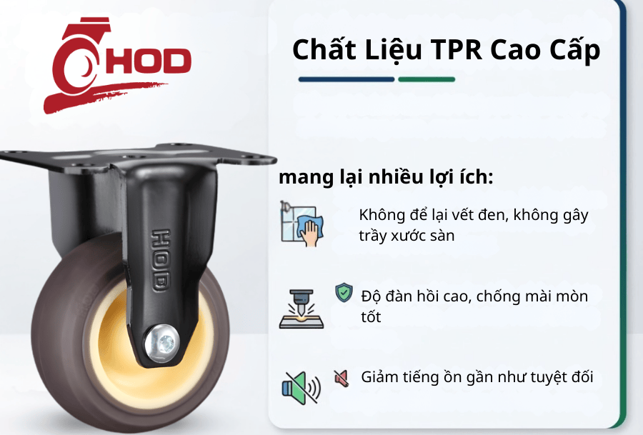 bánh xe đẩy tải nhẹ TPR càng cố định