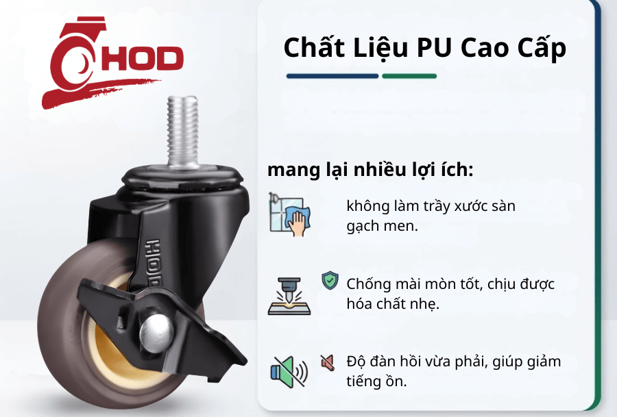Bánh Xe Đẩy Tải Nhẹ TPR Càng Xoay Trục Ren Có Khóa