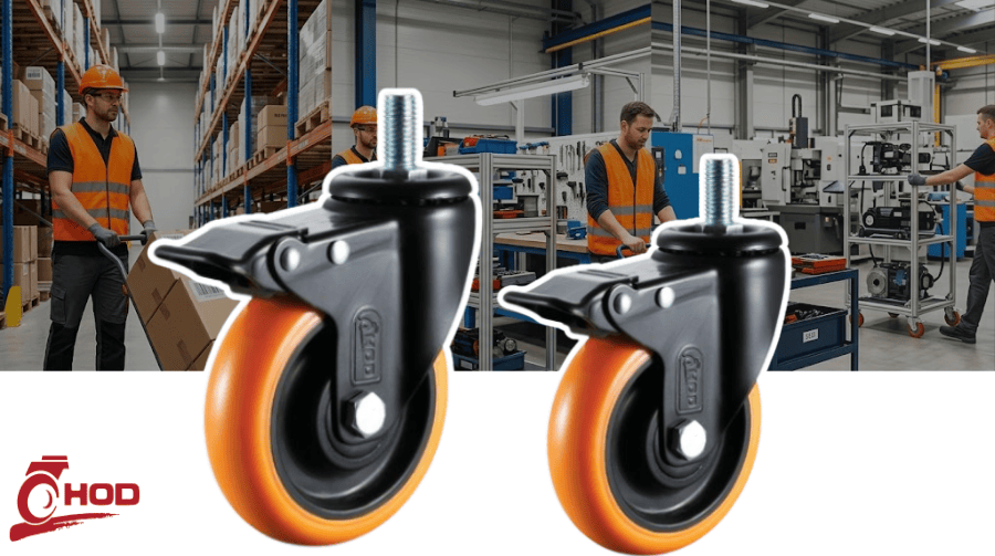 Bánh Xe Đẩy chịu tải trung Càng Xoay Trục Ren (Có Khóa)