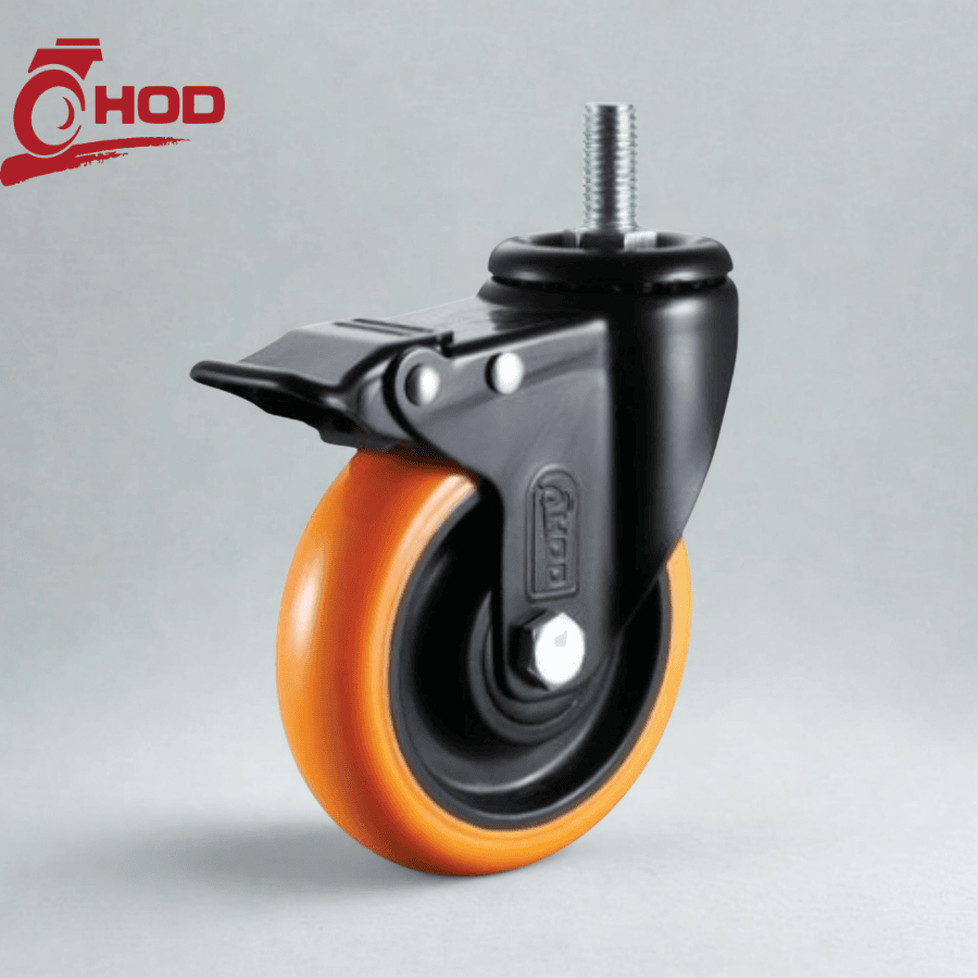 Bánh Xe Đẩy chịu tải trung Càng Xoay Trục Ren (Có Khóa)