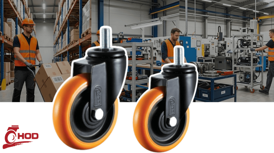 Bánh Xe Đẩy chịu tải trung Càng Xoay Trục Ren (Không Khóa)