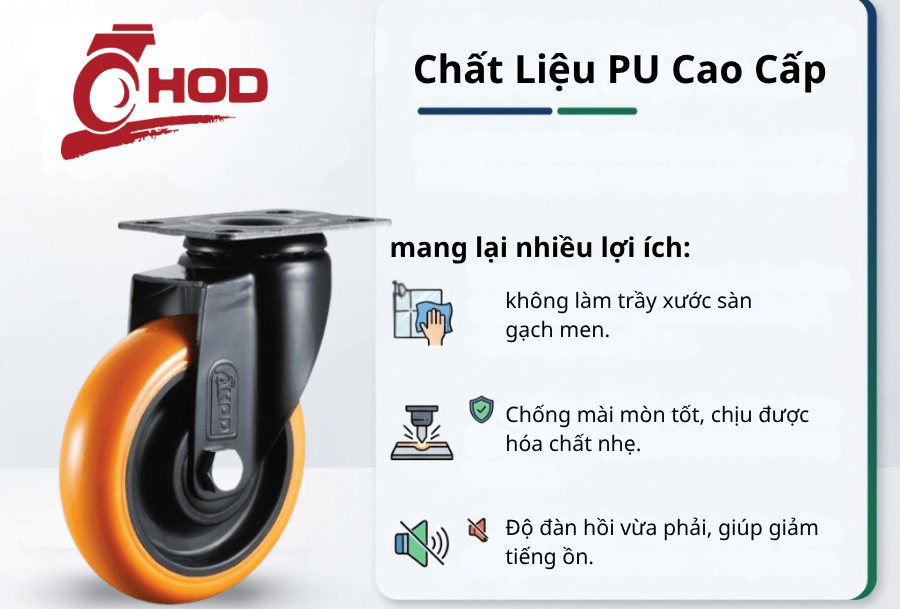 bánh xe đẩy chịu tải trung càng xoay (không khóa) 70-95kg