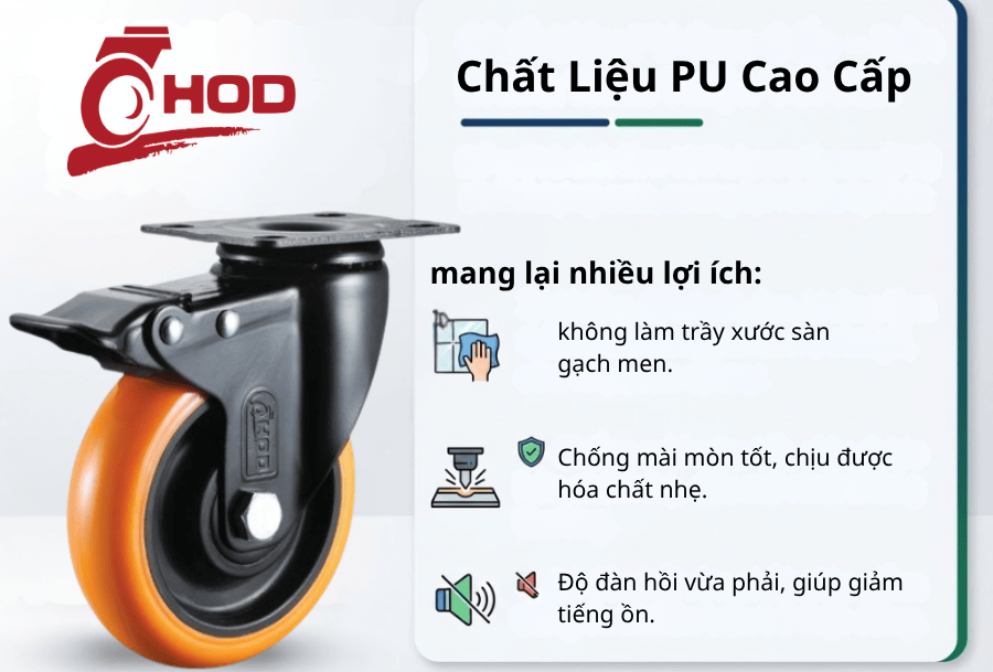 bánh xe đẩy chịu tải trung càng xoay có khóa 70-95kg