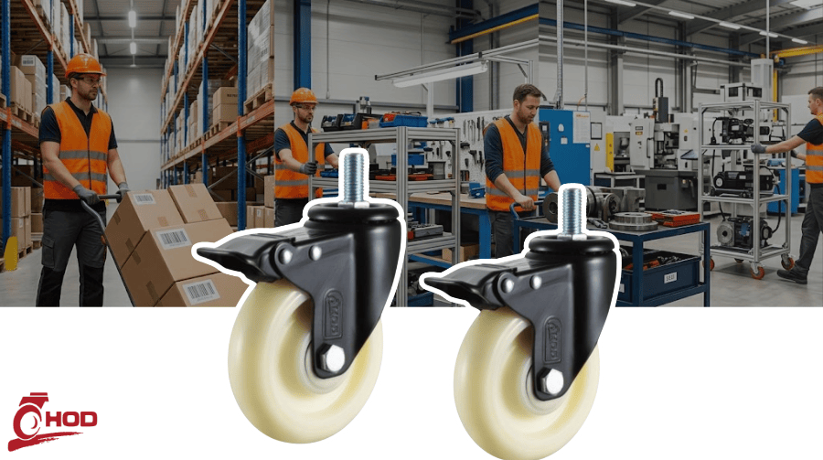 bánh xe đẩy chịu tải trung càng xoay trục ren (có khóa)