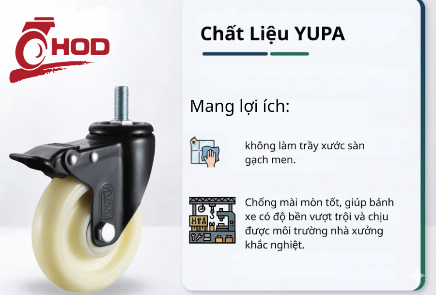 bánh xe đẩy chịu tải trung càng xoay trục ren (có khóa)