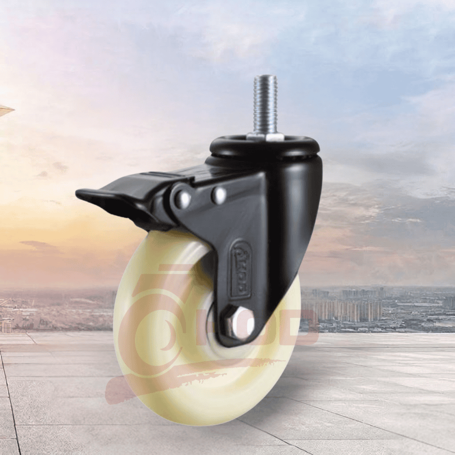 bánh xe đẩy chịu tải trung càng xoay trục ren (có khóa)