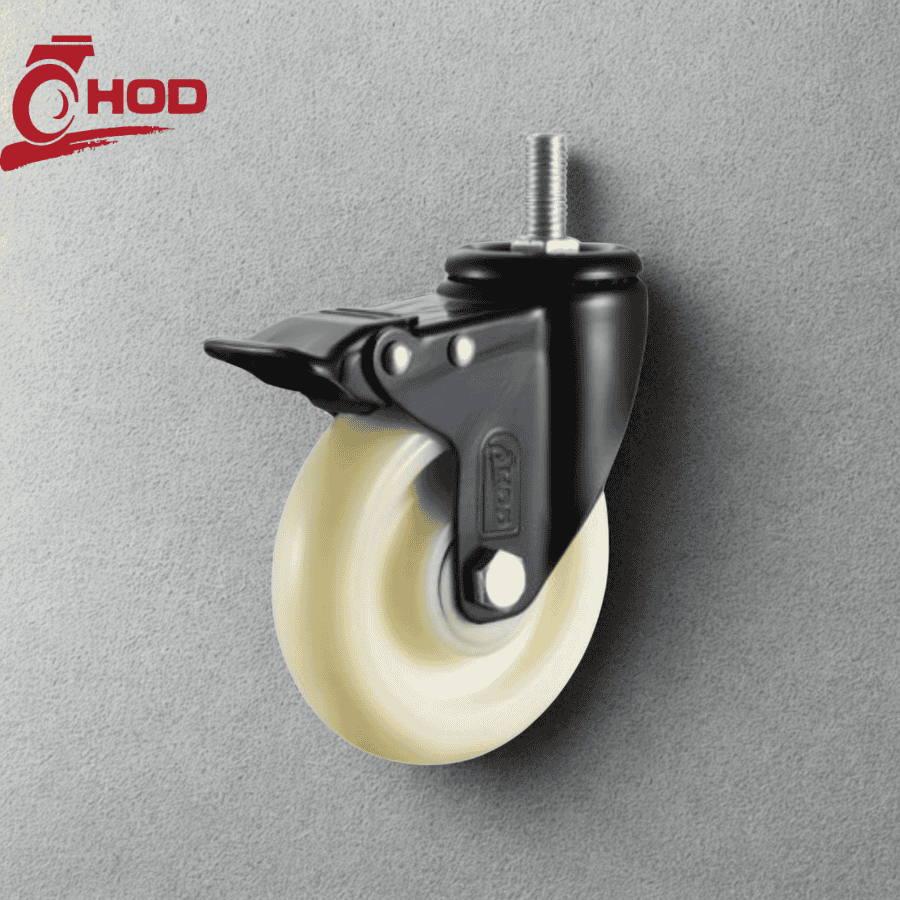 bánh xe đẩy chịu tải trung càng xoay trục ren (có khóa)