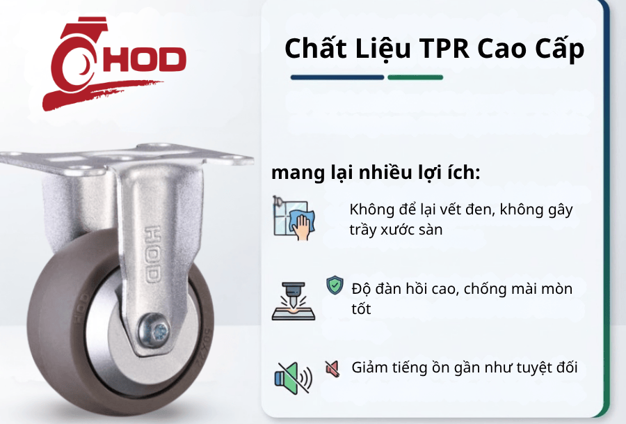 bánh xe đẩy tải nhẹ TPR càng cố định